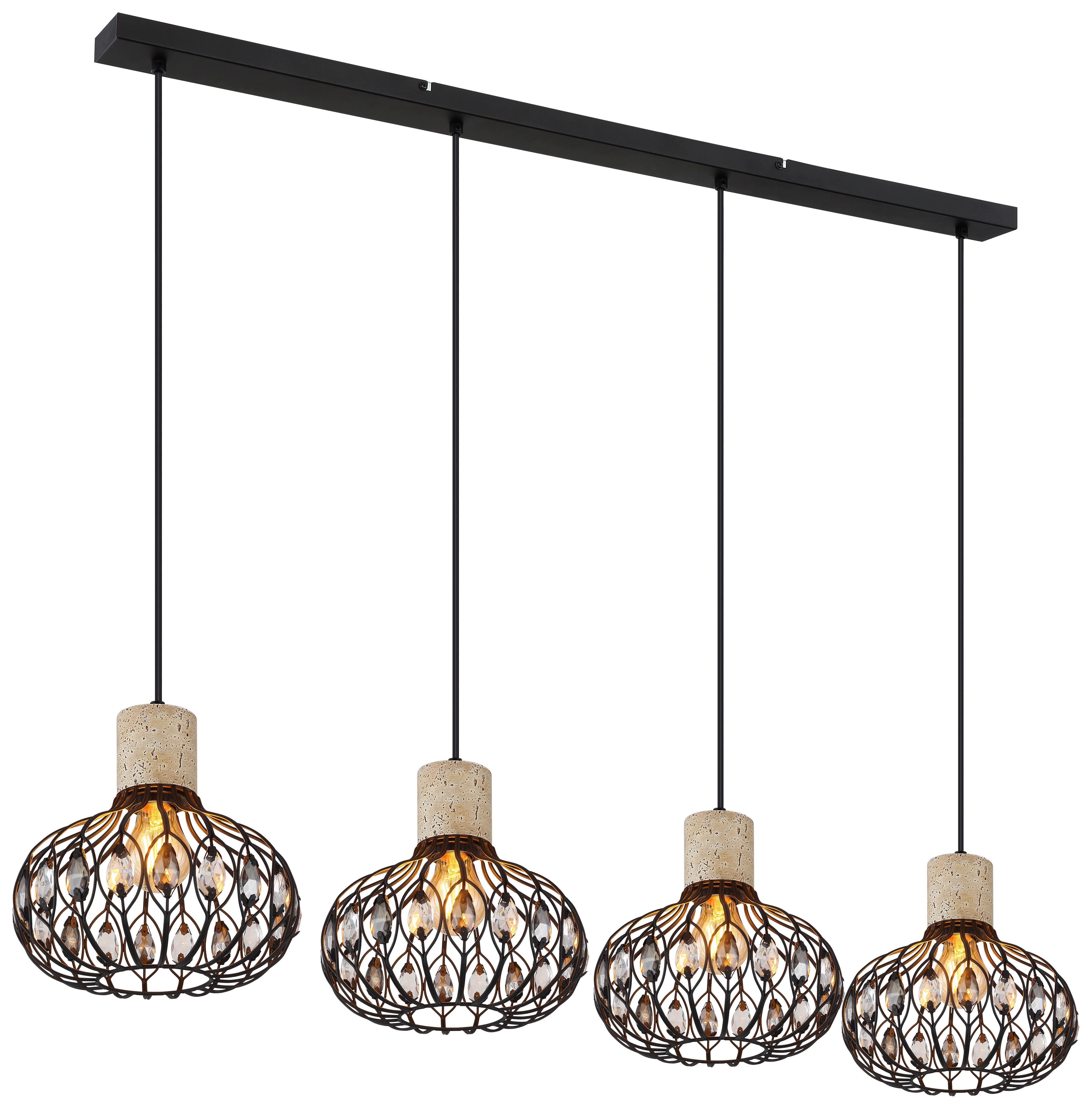 GLOBO Hängeleuchte grau Rauch mattschwarz Glas Metall B/H/L: ca. 25x150x115 cm E27 4 Brennstellen DORTHY - mattschwarz/Rauch (115,00/25,00/150,00cm) - GLOBO