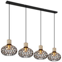 GLOBO Hängeleuchte grau Rauch mattschwarz Glas Metall B/H/L: ca. 25x150x115 cm E27 4 Brennstellen DORTHY - mattschwarz/Rauch (115,00/25,00/150,00cm) - GLOBO