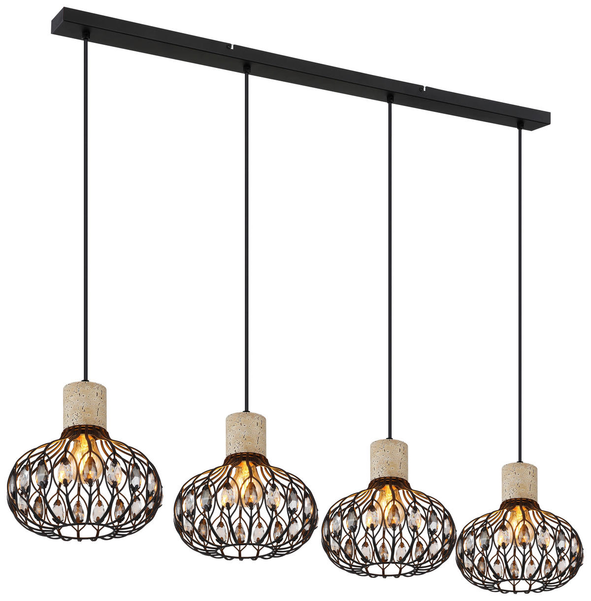 GLOBO Hängeleuchte grau Rauch mattschwarz Glas Metall B/H/L: ca. 25x150x115 cm E27 4 Brennstellen DORTHY - mattschwarz/Rauch (115,00/25,00/150,00cm) - GLOBO
