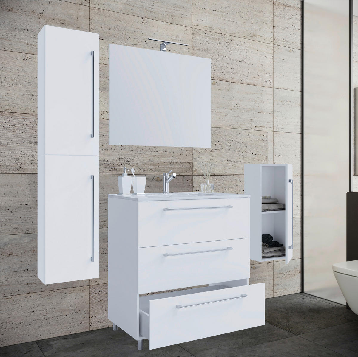 Waschplatz 5tlg-Schubo weiß B/H/T: ca. 60x86x46 cm 5tlg-Schubo - weiß (60,00/86,00/46,00cm) - VCM Möbel