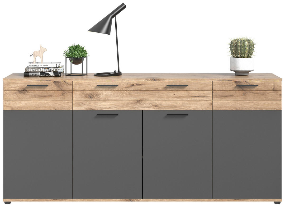 Sideboard Mason Nox Oak Nachbildung dunkelgrau B/H/T: ca. 200x91x40 cm Mason - dunkelgrau (200,00/91,00/40,00cm)