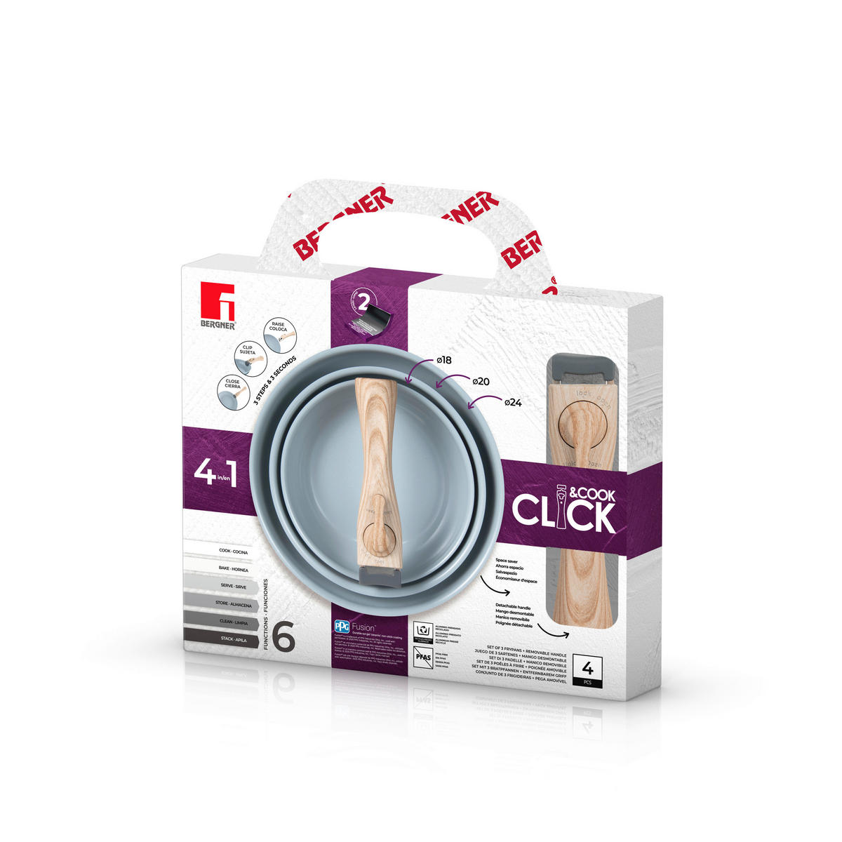 BERGNER Pfannenset CLICK & COOK silber Aluminium CLICK & COOK - silber (33,50/31,50/5,50cm) - BERGNER