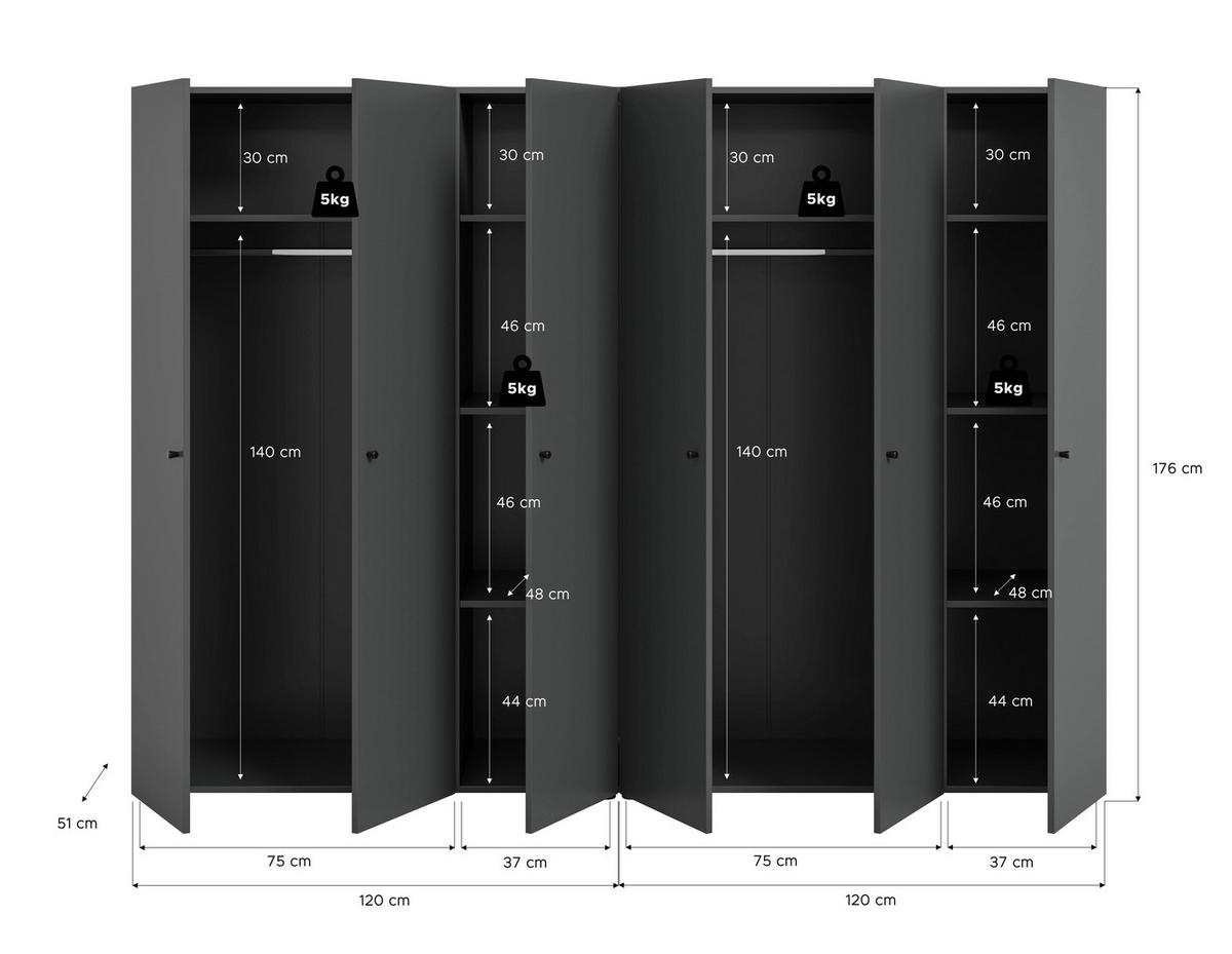 Kleiderschrank DARWIN anthrazit B/H/T: ca. 240x176x51 cm DARWIN - anthrazit (240,00/176,00/51,00cm) - xonox.home