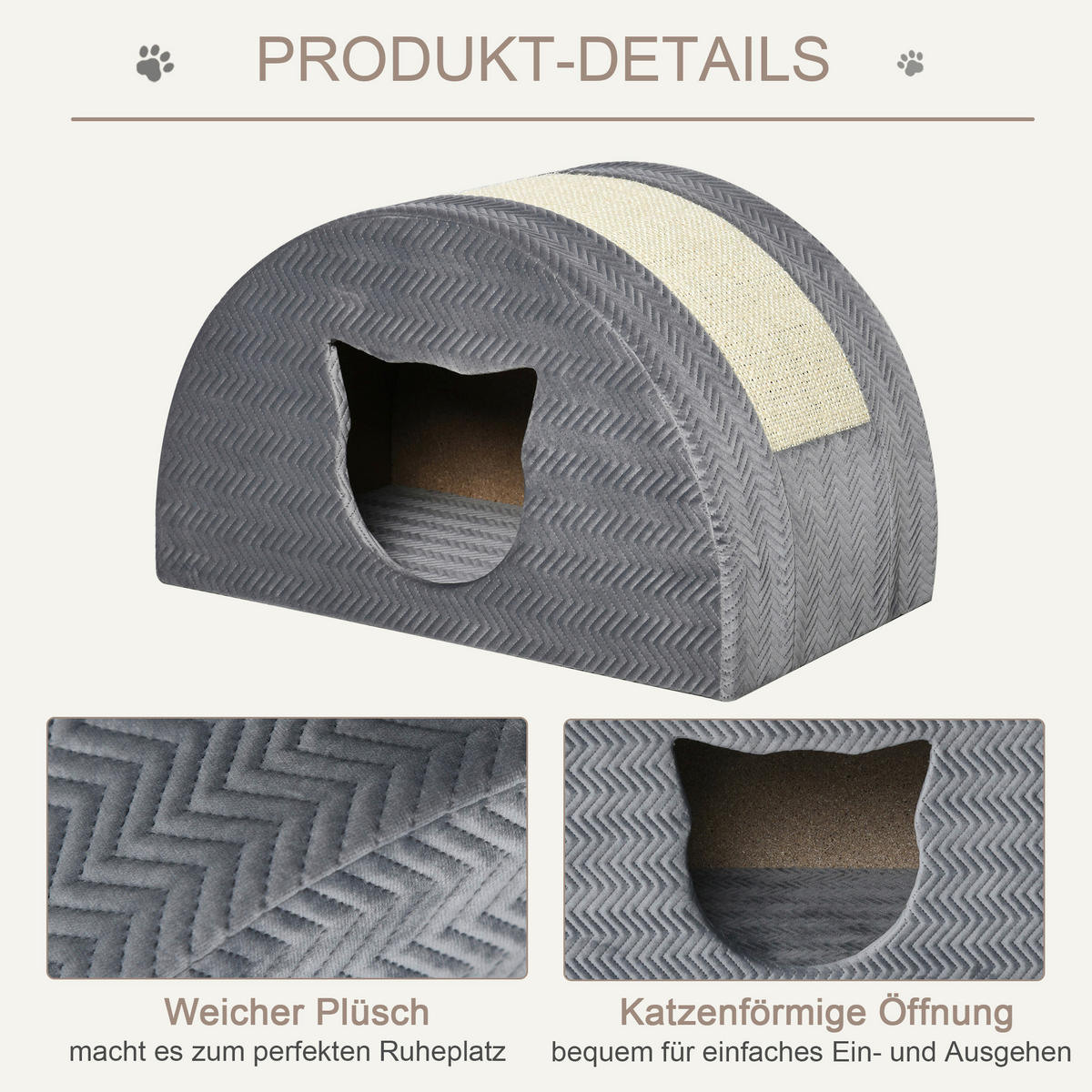 PawHut Katzen-Zubehör grau Edelstahl B/H/L: ca. 30x48,5x30 cm Katzenhöhle - grau (30,00/30,00/48,50cm) - PawHut