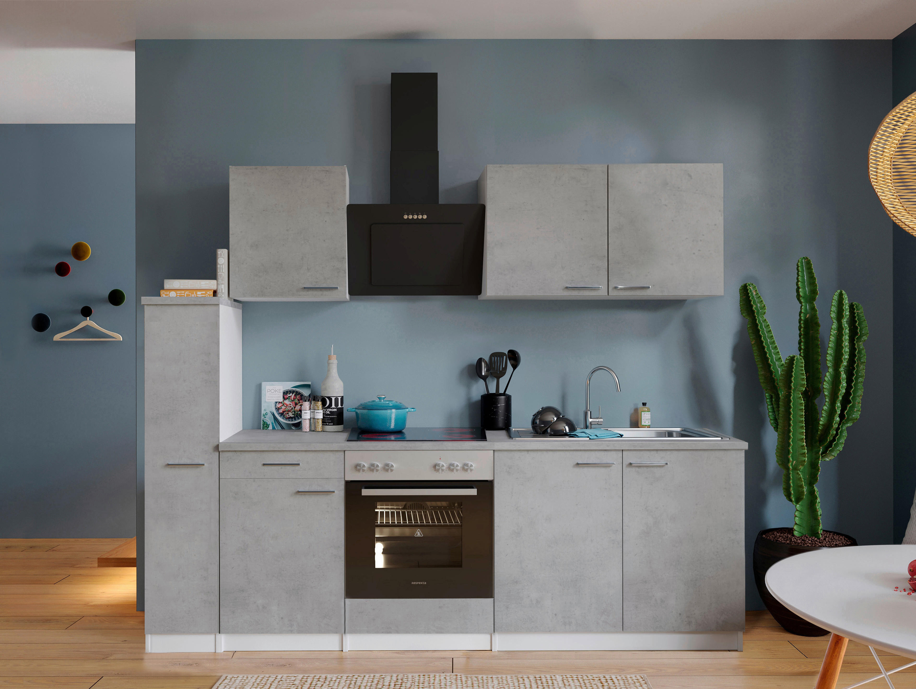 Respekta Küchenblock Malia Beton Optik B/H/T: ca. 240x200x60 cm Malia - Beton/weiß (240,00/200,00/60,00cm) - Respekta