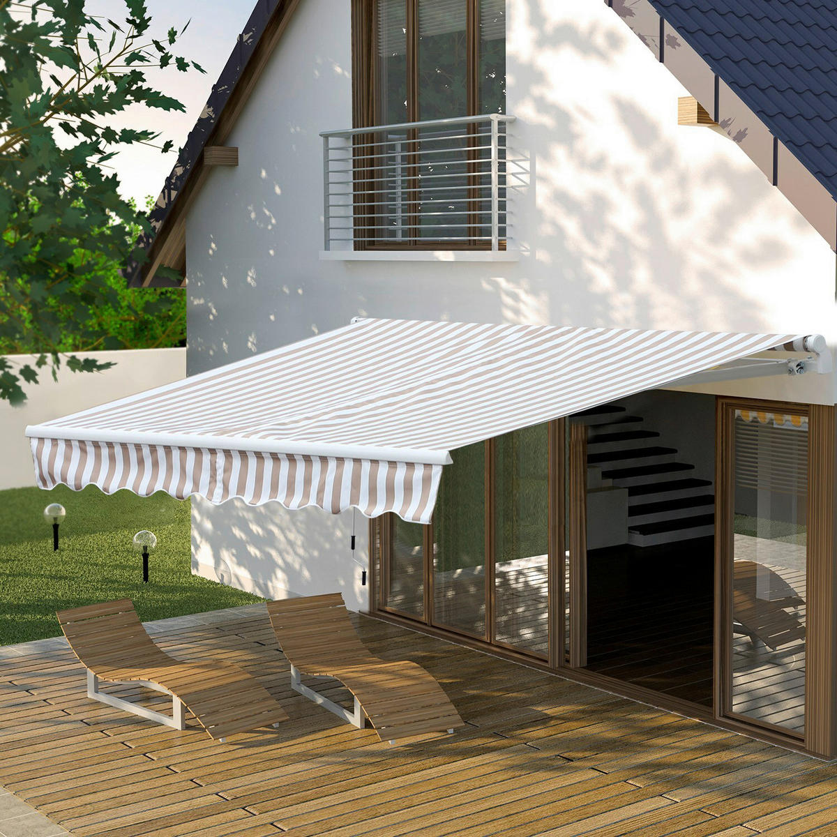 Outsunny Markise beige Markise - beige/weiß - Outsunny