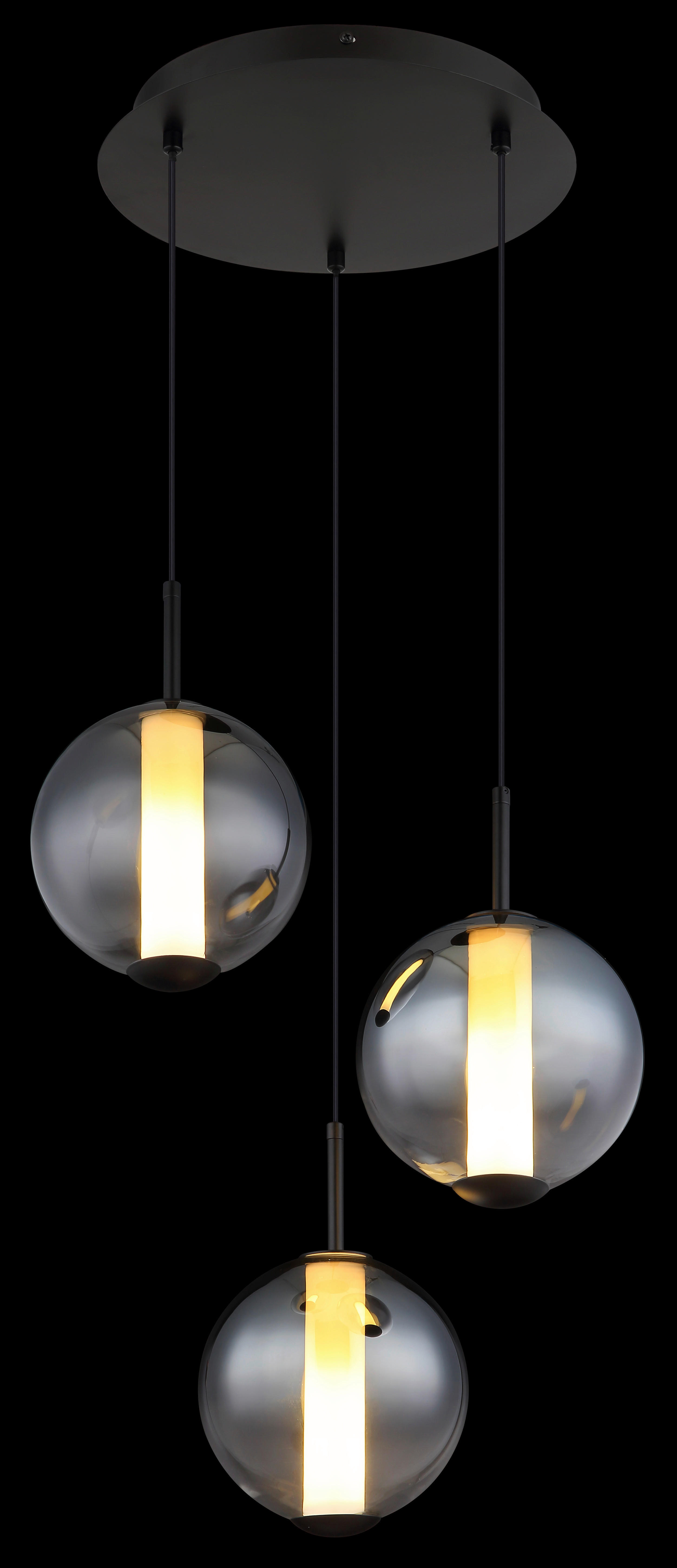 GLOBO Pendelleuchte mattschwarz Rauch Opal Glas Metall H/D: ca. 120x38 cm 1.0 Brennstellen Lacy - Opal/mattschwarz (38,00/120,00cm) - GLOBO
