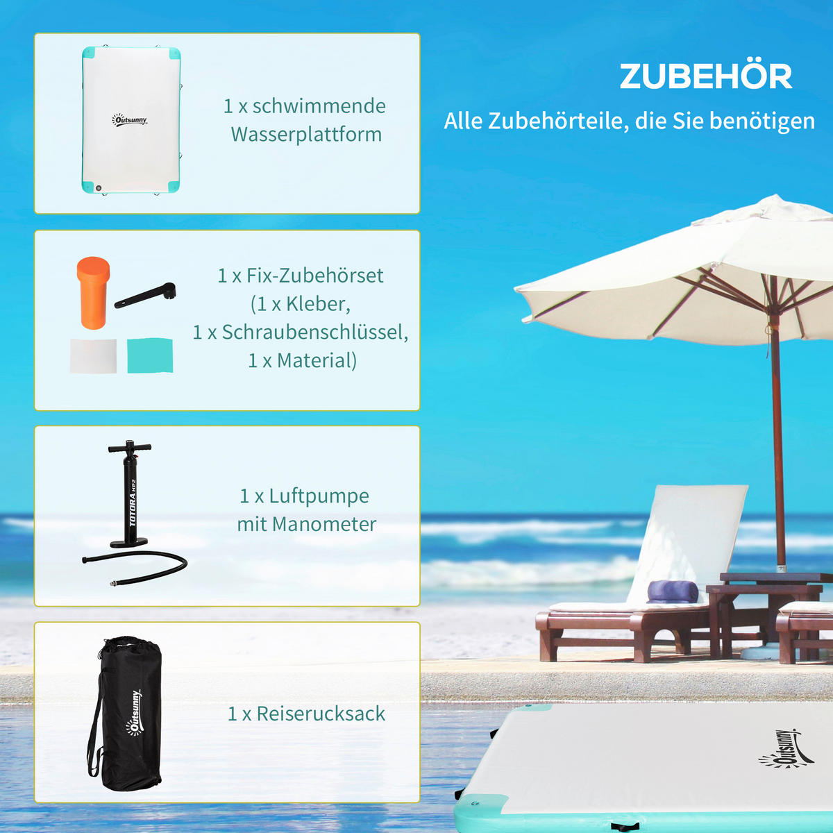 Outsunny Aufblasartikel B/H/L: ca. 204x304x15 cm Aufblasbare_Insel - weiß (15,00/204,00/304,00cm) - Outsunny