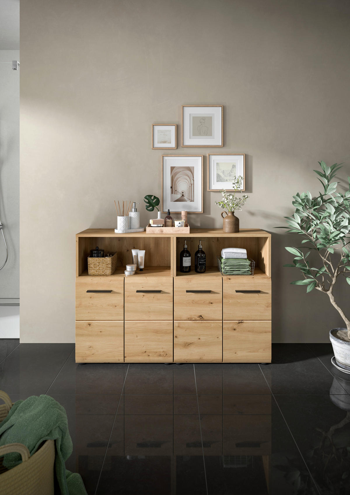 Badezimmer-Set Ice Artisan Oak Nachbildung B/H/T: ca. 120x80x30 cm Ice - (120,00/80,00/30,00cm) - xonox.home