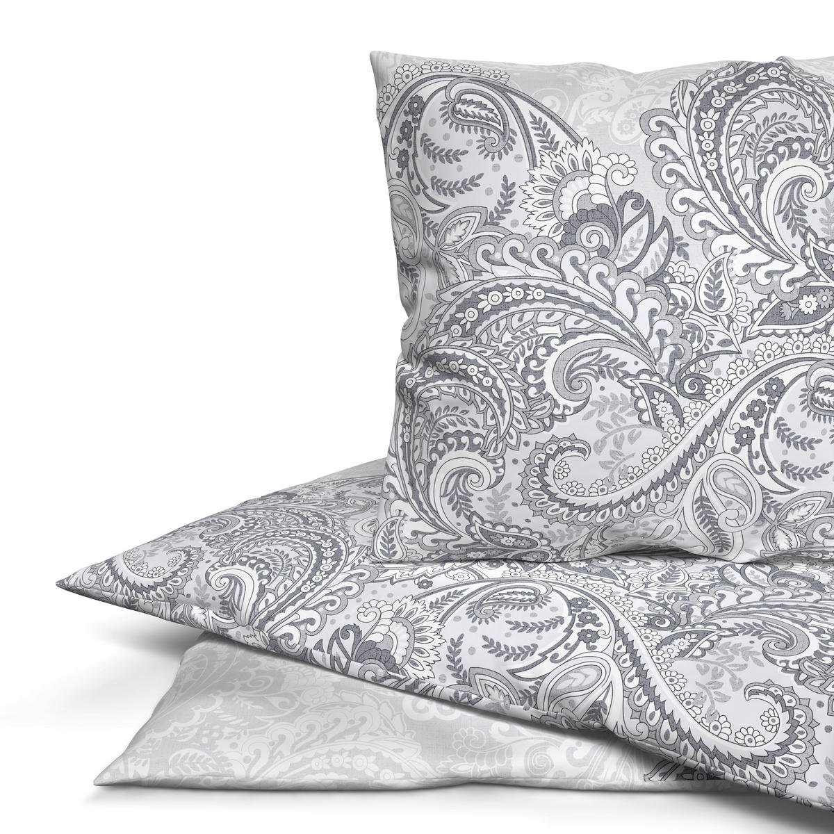 Baumwoll Bettwäsche Renforce Bettwäsche_Renforce Ornament - weiß/grau (135,00/200,00cm) - Dobnig Homeware
