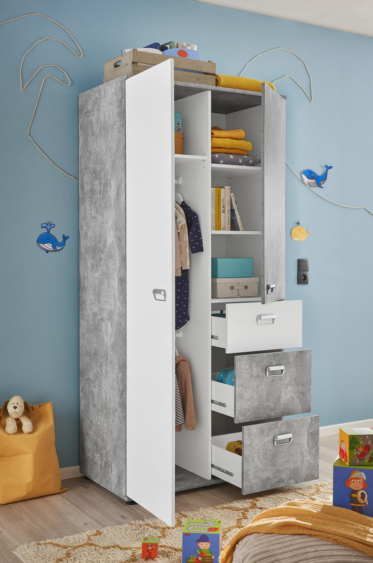 Kleiderschrank Matino weiß Beton B/H/T: ca. 90x191x53 cm Matino - Beton/weiß (90,00/191,00/53,00cm)