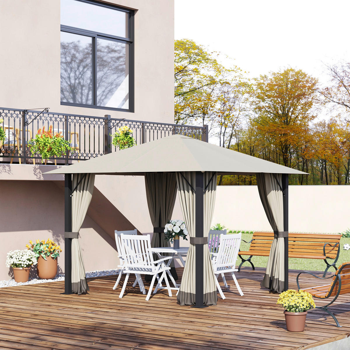 Outsunny Pavillon khaki Aluminium B/H/L: ca. 297x260x297 cm Pavillon - khaki (297,00/297,00/260,00cm) - Outsunny