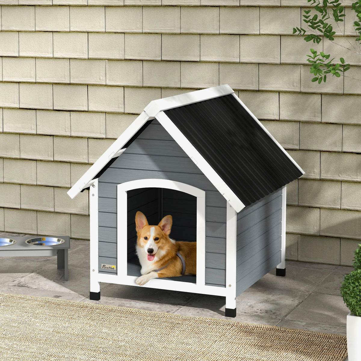 PawHut Hundehütte grau Kunststoff B/H/L: ca. 88x82x75 cm Hundehütte - grau (75,00/88,00/82,00cm) - PawHut