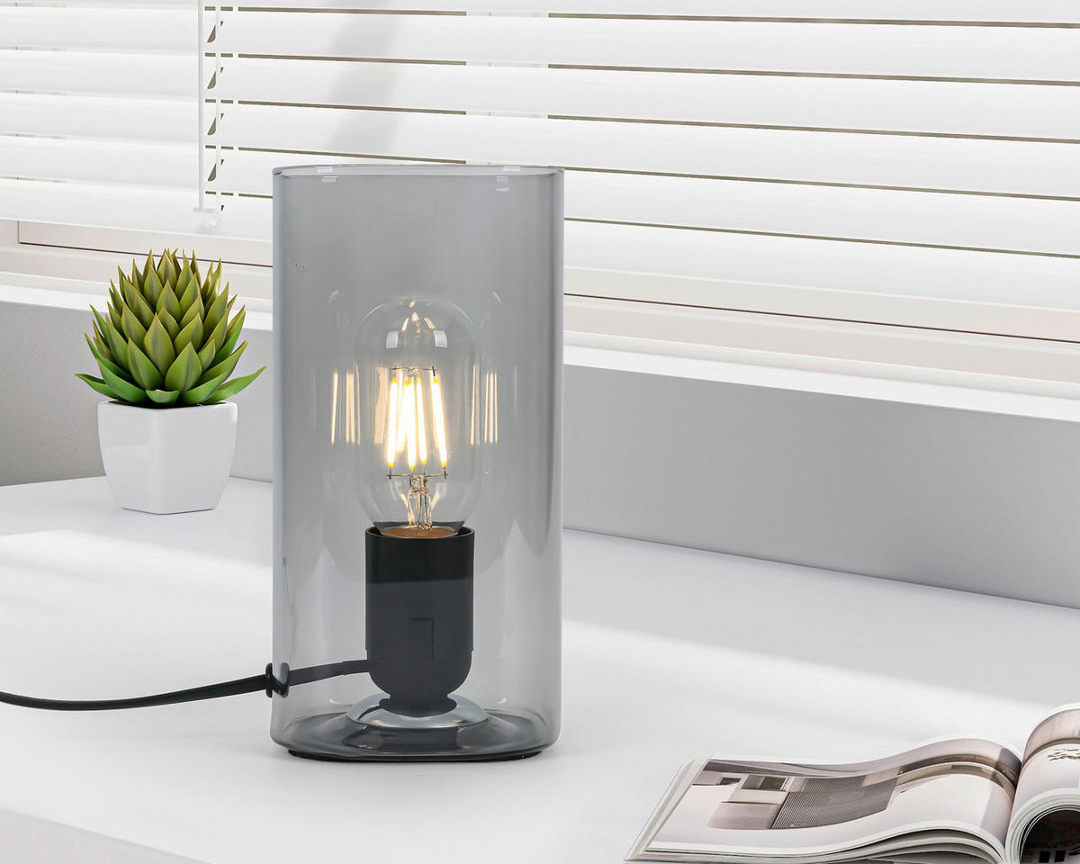 Nolo Tischleuchte Paige Rauch Glas B/H/L: ca. 9,5x20x9,5 cm E27 1 Brennstellen Paige - Rauch (9,50/9,50/20,00cm) - Nolo