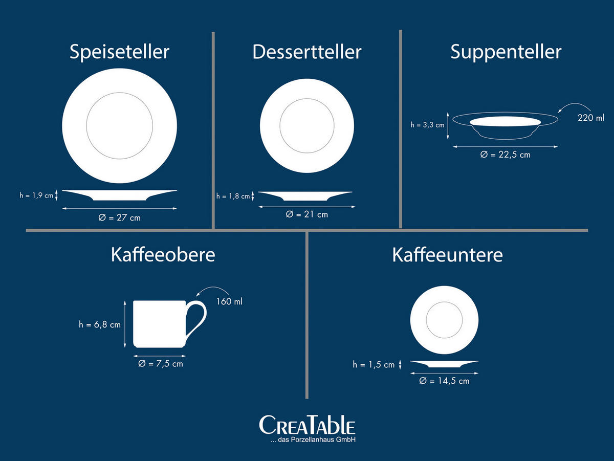 CreaTable Kombiservice Polo weiß Porzellan 30 tlg. Polo - weiß - CreaTable