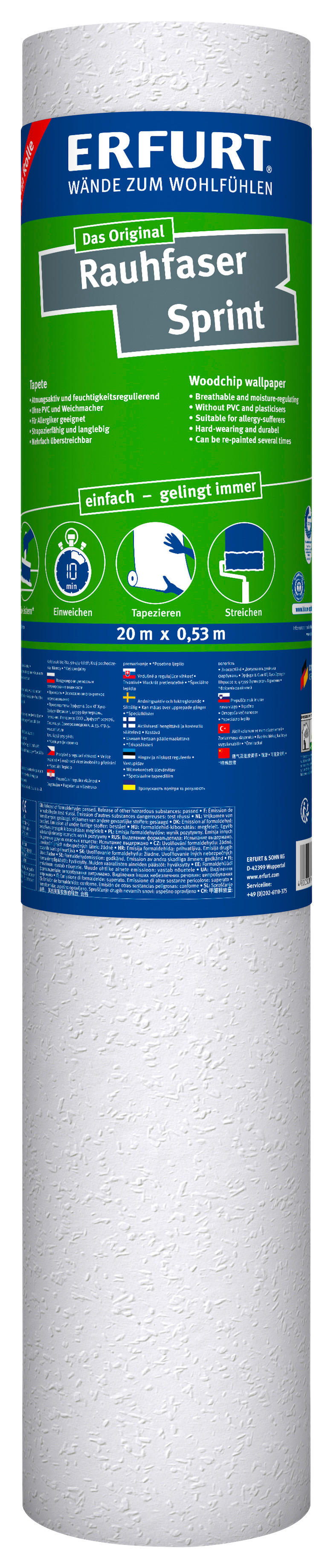 Erfurt Rauhfaser weiß B/L: ca. 53x2000 cm strukturiert Rauhfaser_Erfurt 20m Sprint - weiß (53,00/2000,00cm) - Erfurt
