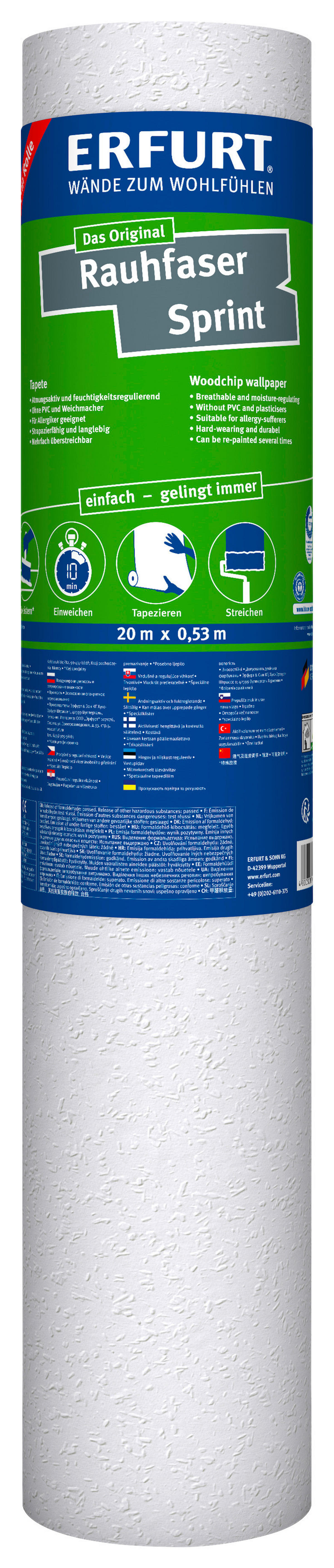 Erfurt Rauhfaser weiß B/L: ca. 53x2000 cm strukturiert Rauhfaser_Erfurt 20m Sprint - weiß (53,00/2000,00cm) - Erfurt