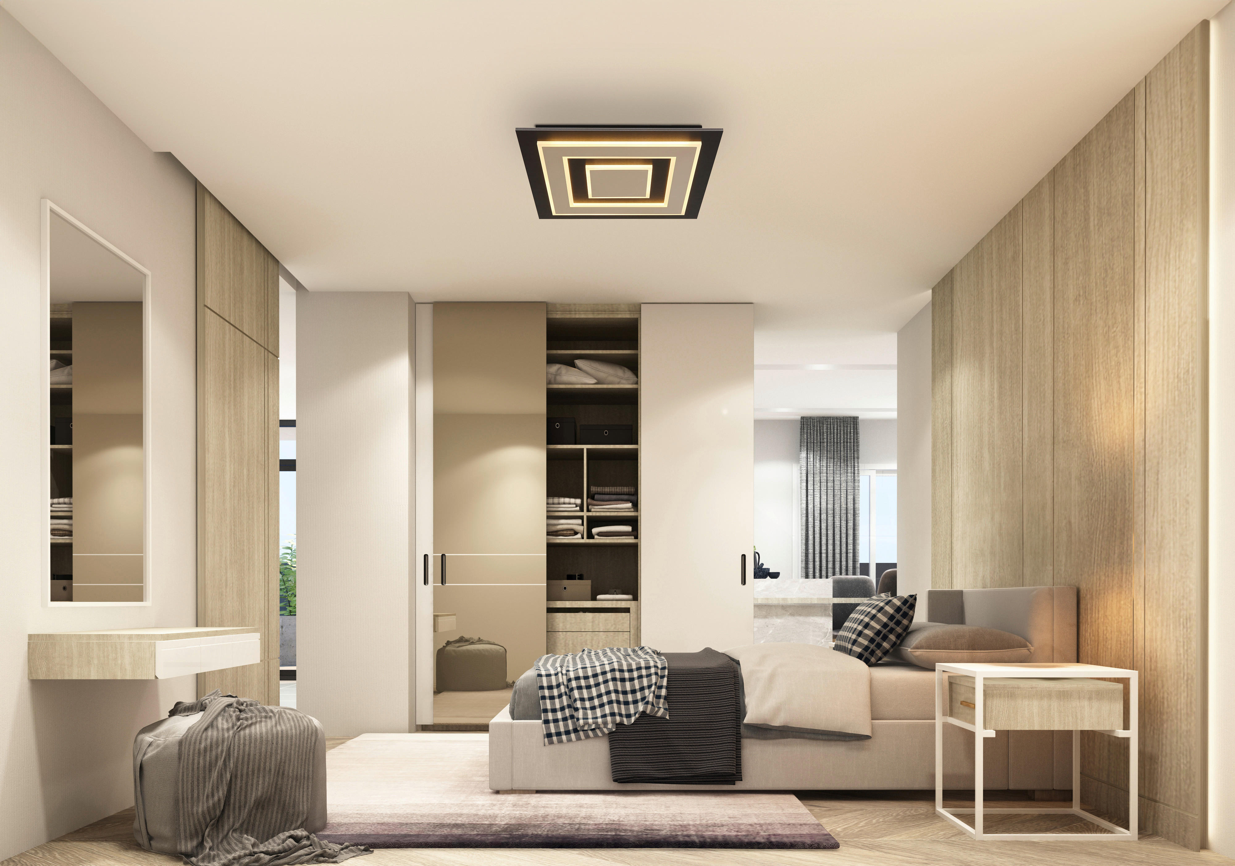 Thumbnail - GLOBO Deckenleuchte dunkelbraun mattschwarz MDF Metall B/H/L: ca. 48x5,2x48 cm 1 Brennstellen