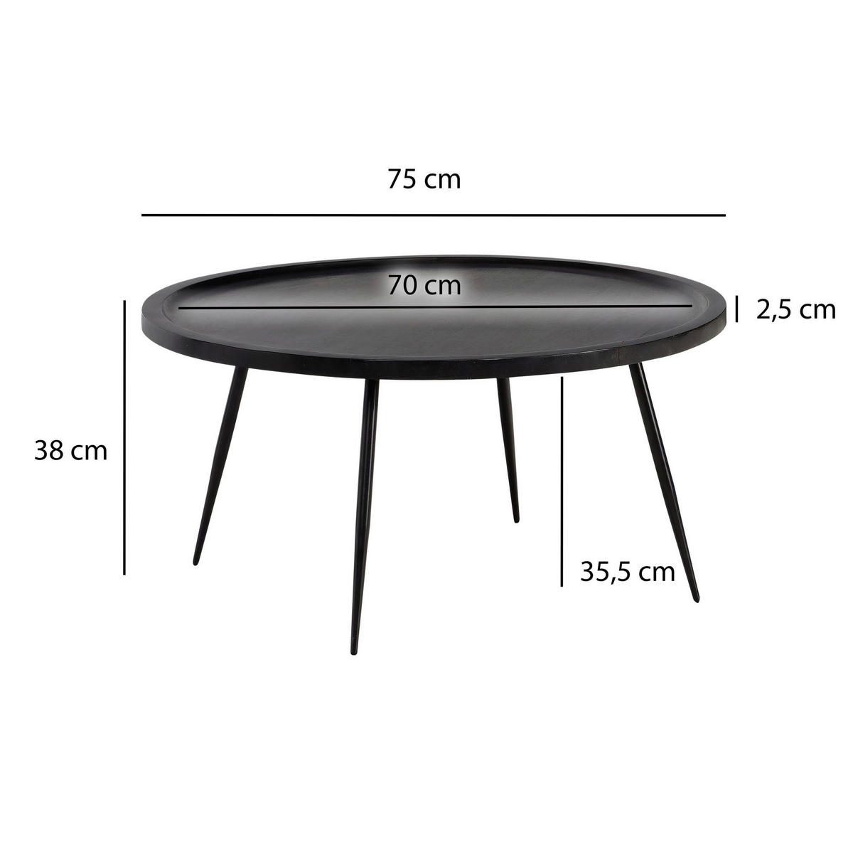Couchtisch schwarz H/D: ca. 38x75 cm Couchtisch - schwarz (75,00/38,00cm) - Wohnling