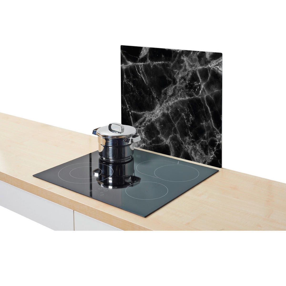 Zeller Herdblende-/Abdeckplatte Marmor schwarz Glas B/L: ca. 50x56 cm Marmor - schwarz (50,00/56,00cm) - Zeller