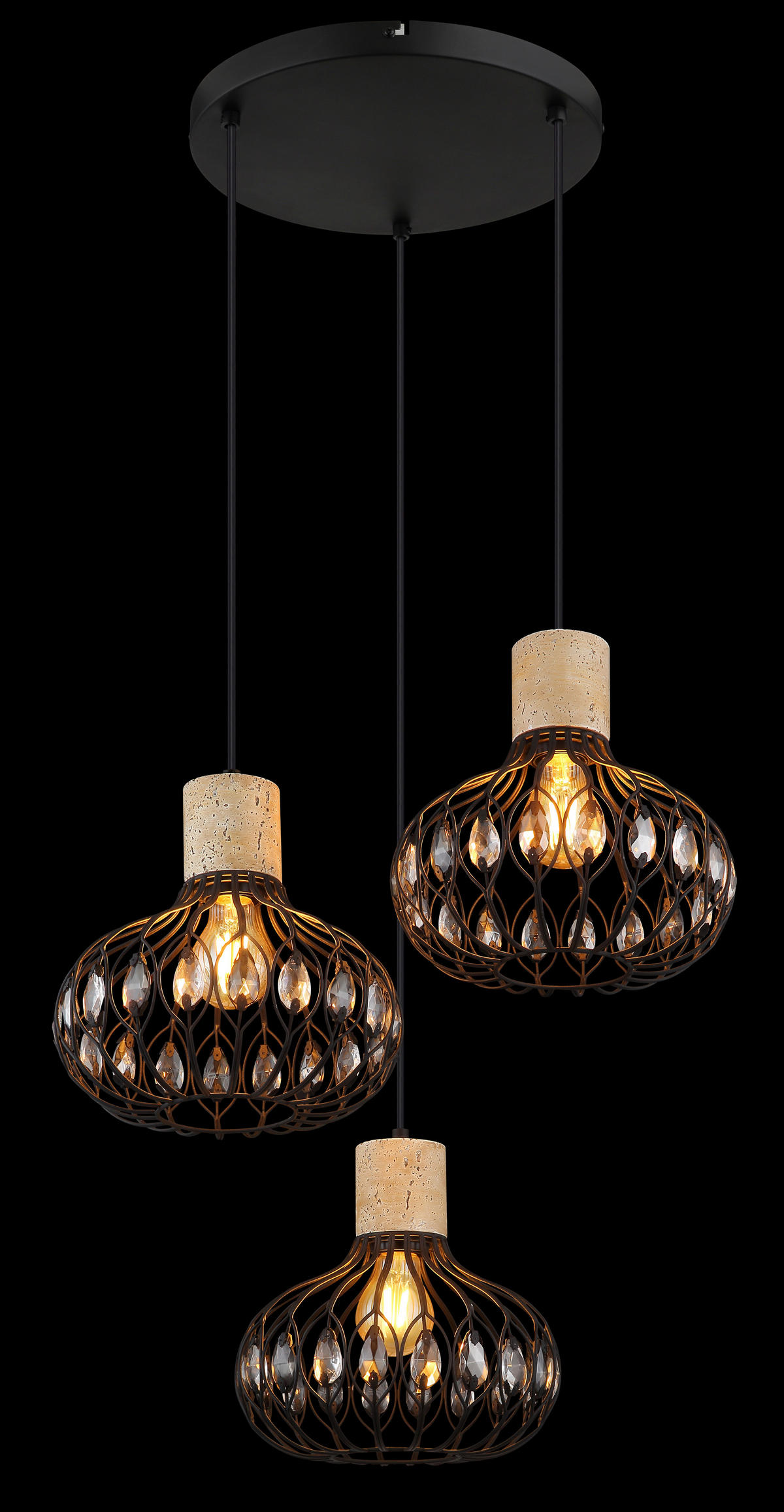 GLOBO Hängeleuchte Rauch grau mattschwarz Glas Metall H/D: ca. 150x47 cm E27 3 Brennstellen DORTHY - mattschwarz/Rauch (47,00/150,00cm) - GLOBO