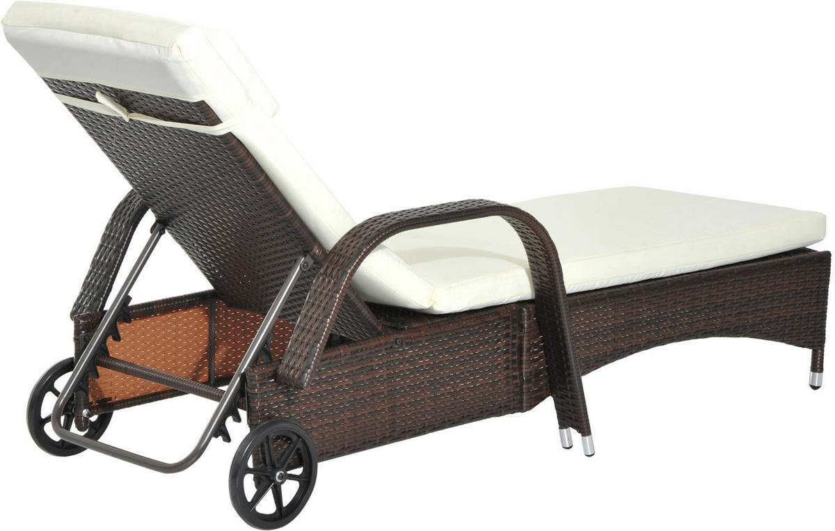 Outsunny Sonnenliege braun Metall B/H/L: ca. 73x103x200 cm Mobile_Rattanliege - braun/beige (200,00/73,00/103,00cm) - Outsunny