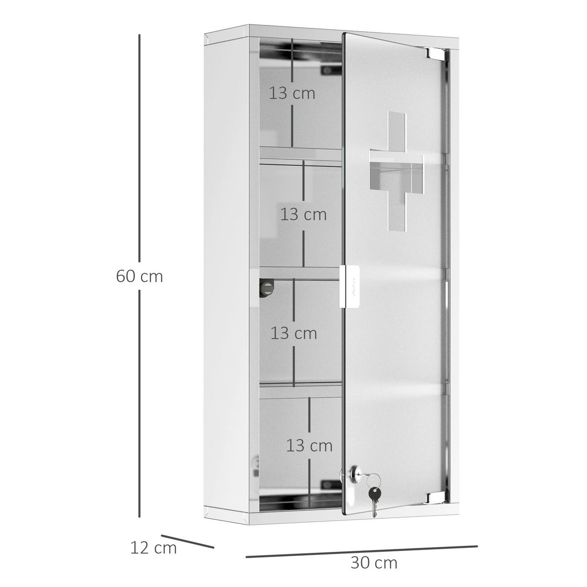HOMCOM Medizinschrank silber Glas B/H/L: ca. 12x30x60 cm Medizinschrank - silber (60,00/12,00/30,00cm) - HOMCOM