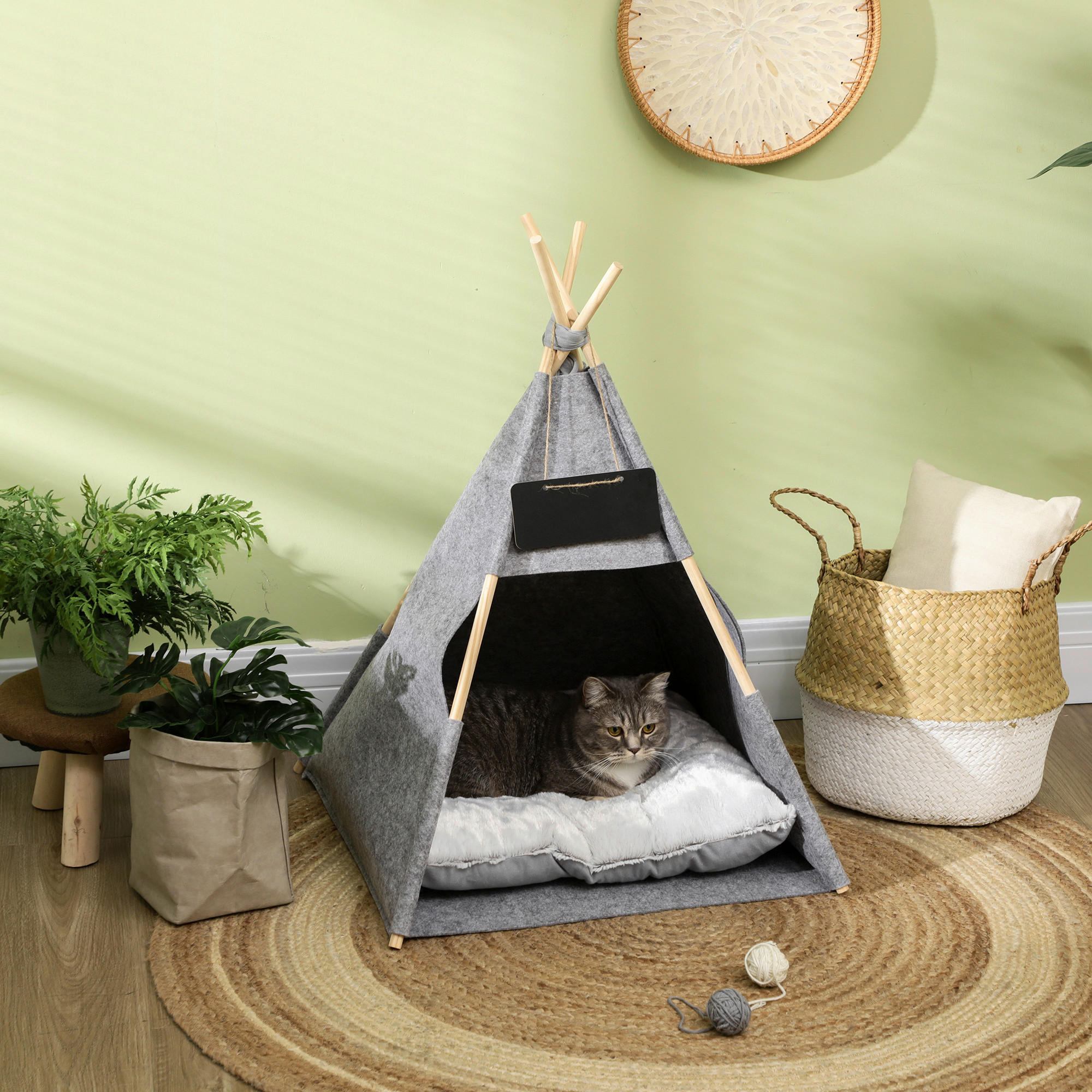 PawHut Haustierzelt m. weichem Kissen grau Polypropylen B/H/L: ca. 58x58x80 cm Haustierzelt - grau (80,00/58,00/58,00cm) - PawHut