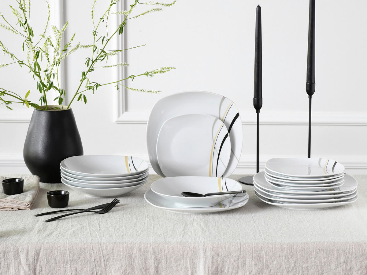 CreaTable Tellerset Square City Line weiß Porzellan Square City Line - sand/weiß - CreaTable