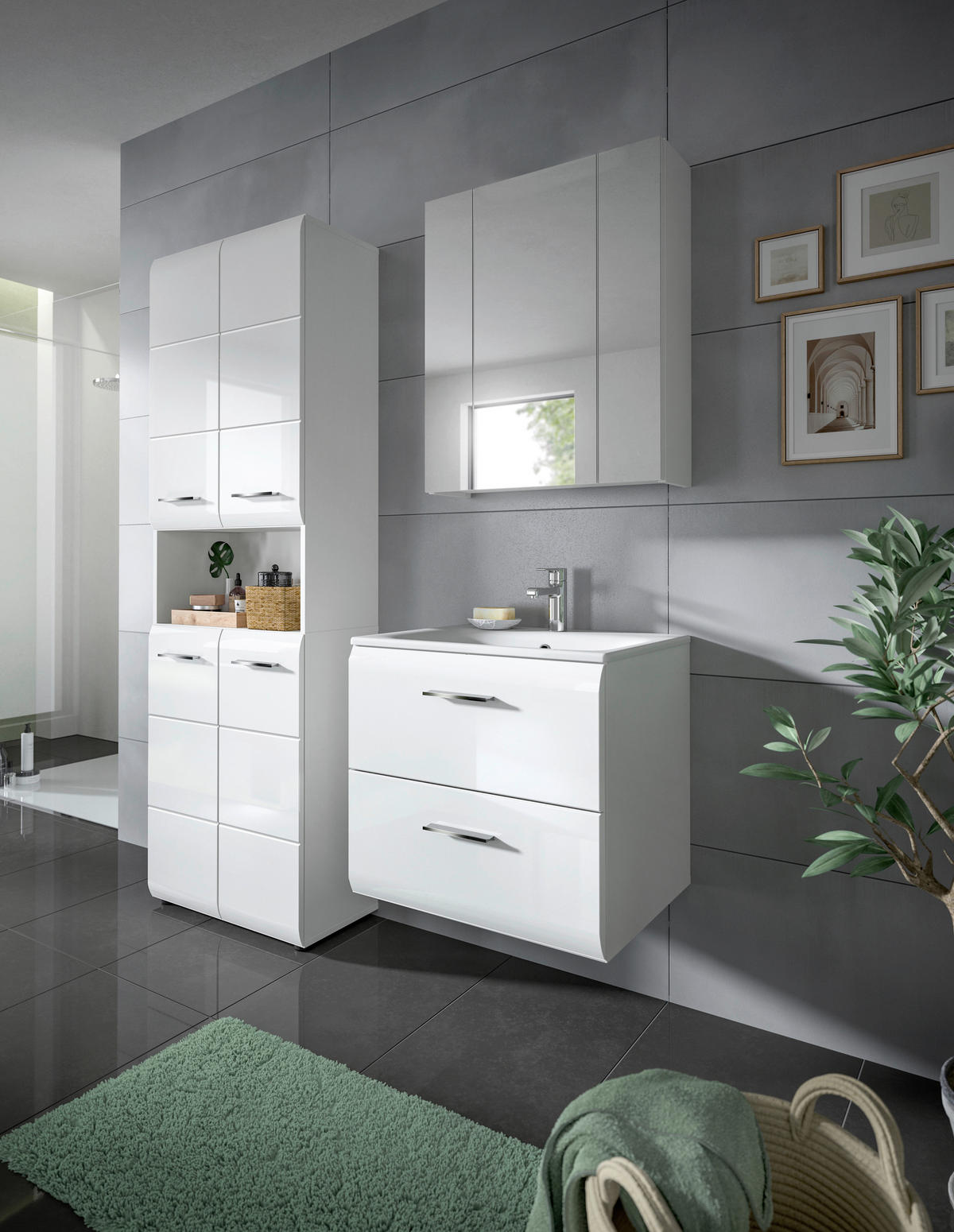 Badezimmer-Set Ice weiß weiß Hochglanz B/H/T: ca. 135x185x46 cm Ice - weiß (135,00/185,00/46,00cm) - xonox.home
