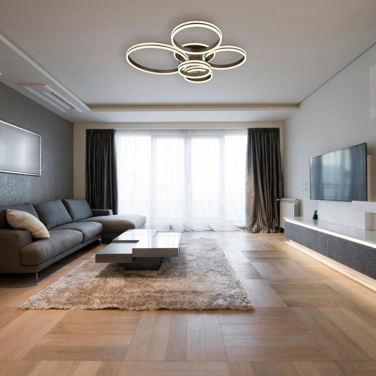 GLOBO LED-Deckenleuchte titanfarbig klar Metall Kunststoff B/H/T: ca. 91x21,5x114 cm GROUNI - klar/titanfarbig (91,00/21,50/114,00cm) - GLOBO