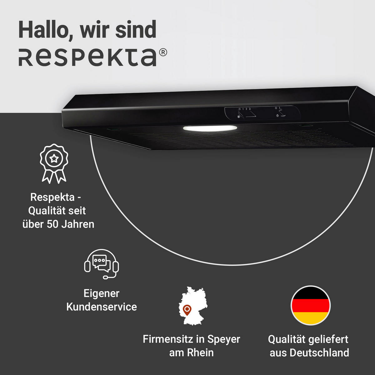 Respekta Dunstabzugshaube DH630SL schwarz Edelstahl B/H/T: ca. 60x7,8x47 cm DH630SL - schwarz (60,00/7,80/47,00cm) - Respekta