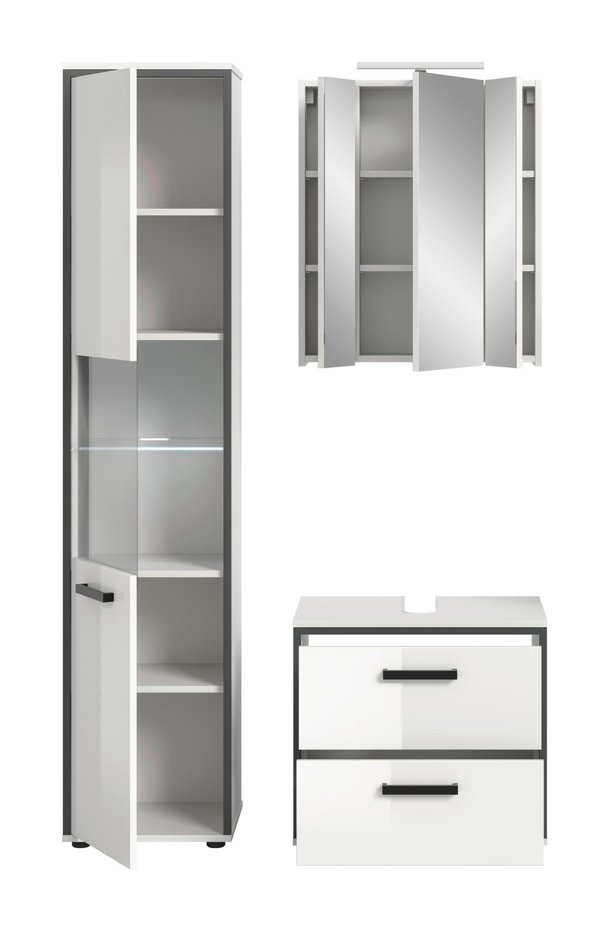 Badblock KOJAK weiß Hochglanz anthrazit grau B/H/T: ca. 115x188x37 cm KOJAK - weiß/anthrazit (115,00/188,00/37,00cm) - xonox.home