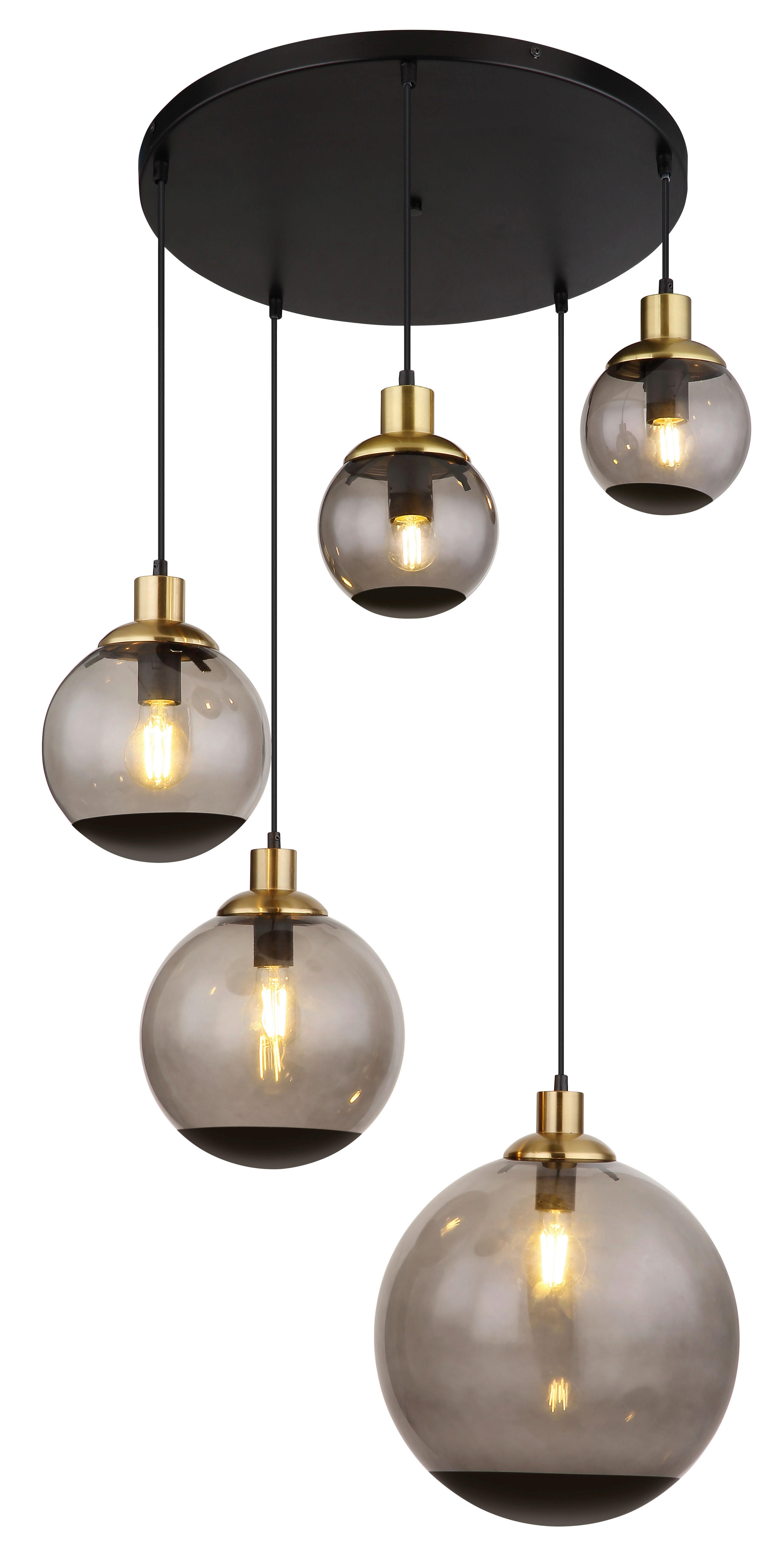GLOBO Pendelleuchte Rauch schwarz Glas Metall H/D: ca. 150x65 cm E27 5 Brennstellen POTTER - schwarz/Rauch (65,00/150,00cm) - GLOBO