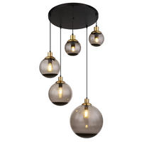 GLOBO Pendelleuchte Rauch schwarz Glas Metall H/D: ca. 150x65 cm E27 5 Brennstellen POTTER - schwarz/Rauch (65,00/150,00cm) - GLOBO