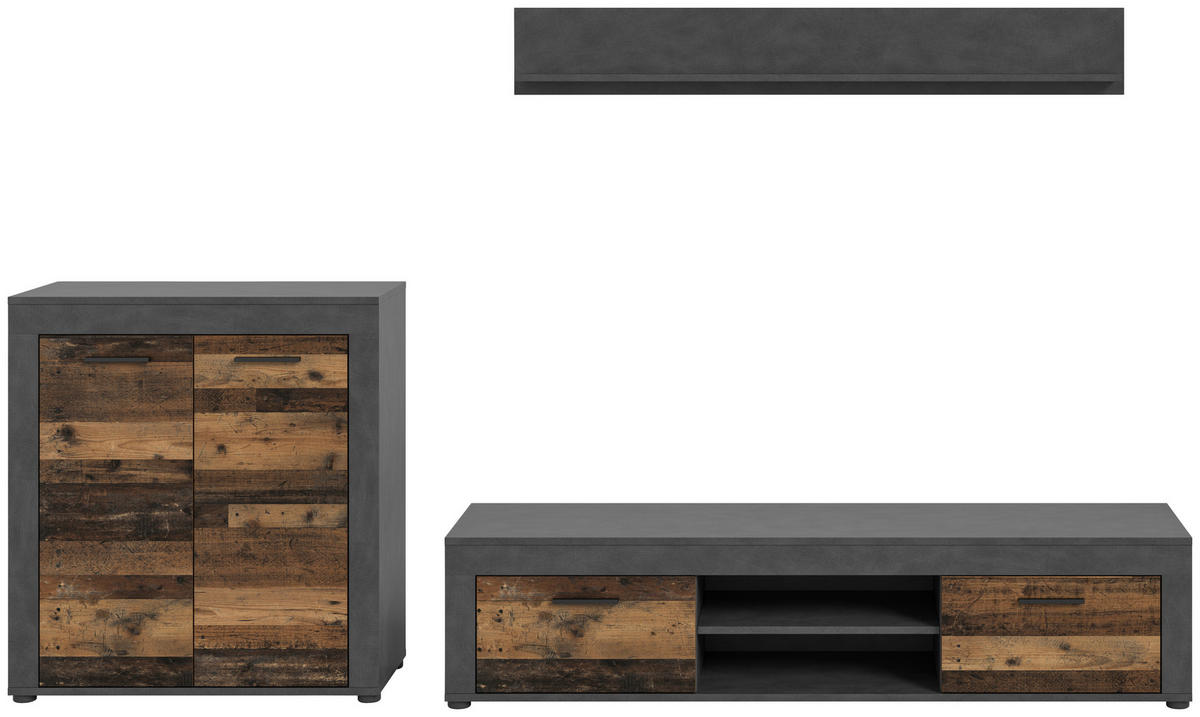 Wohnwand Jam Matera Nachbildung Old Wood Nachbildung B/H/T: ca. 159x255x35 cm Jam - (159,00/255,00/35,00cm) - xonox.home