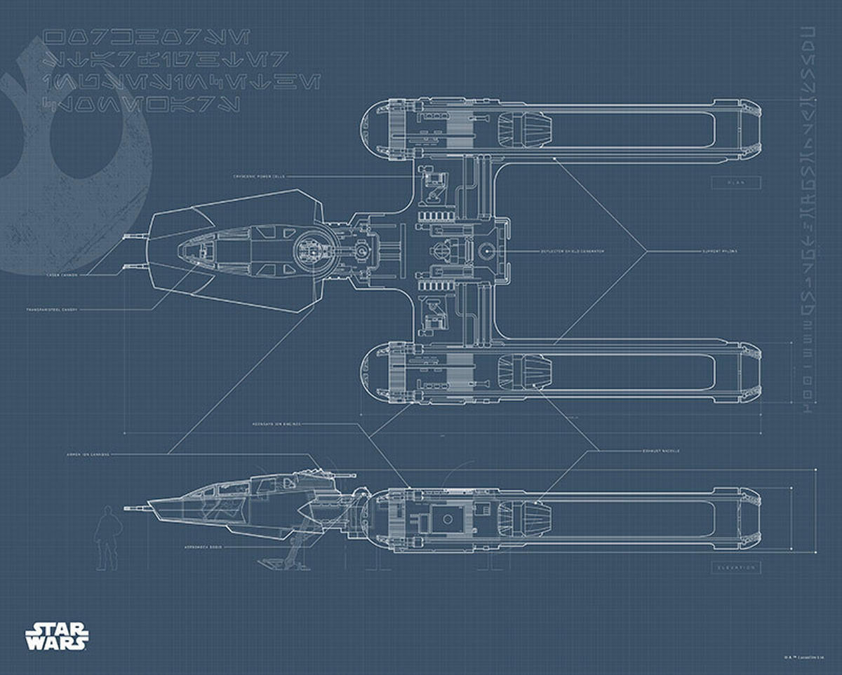 Komar Poster Star Wars EP9 Blueprint Y-Wing Star Wars B/L: ca. 50x40 cm Star Wars EP9 Blueprint Y-Wing - (50,00/40,00cm) - Komar
