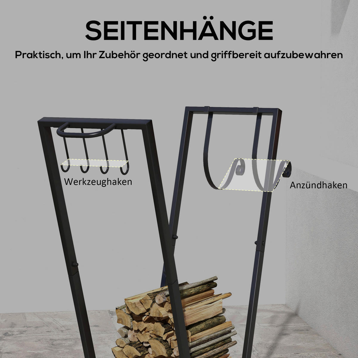 Outsunny Kaminholzständer schwarz B/H/L: ca. 30x81x79 cm Kaminholzständer - schwarz (79,00/30,00/81,00cm) - Outsunny