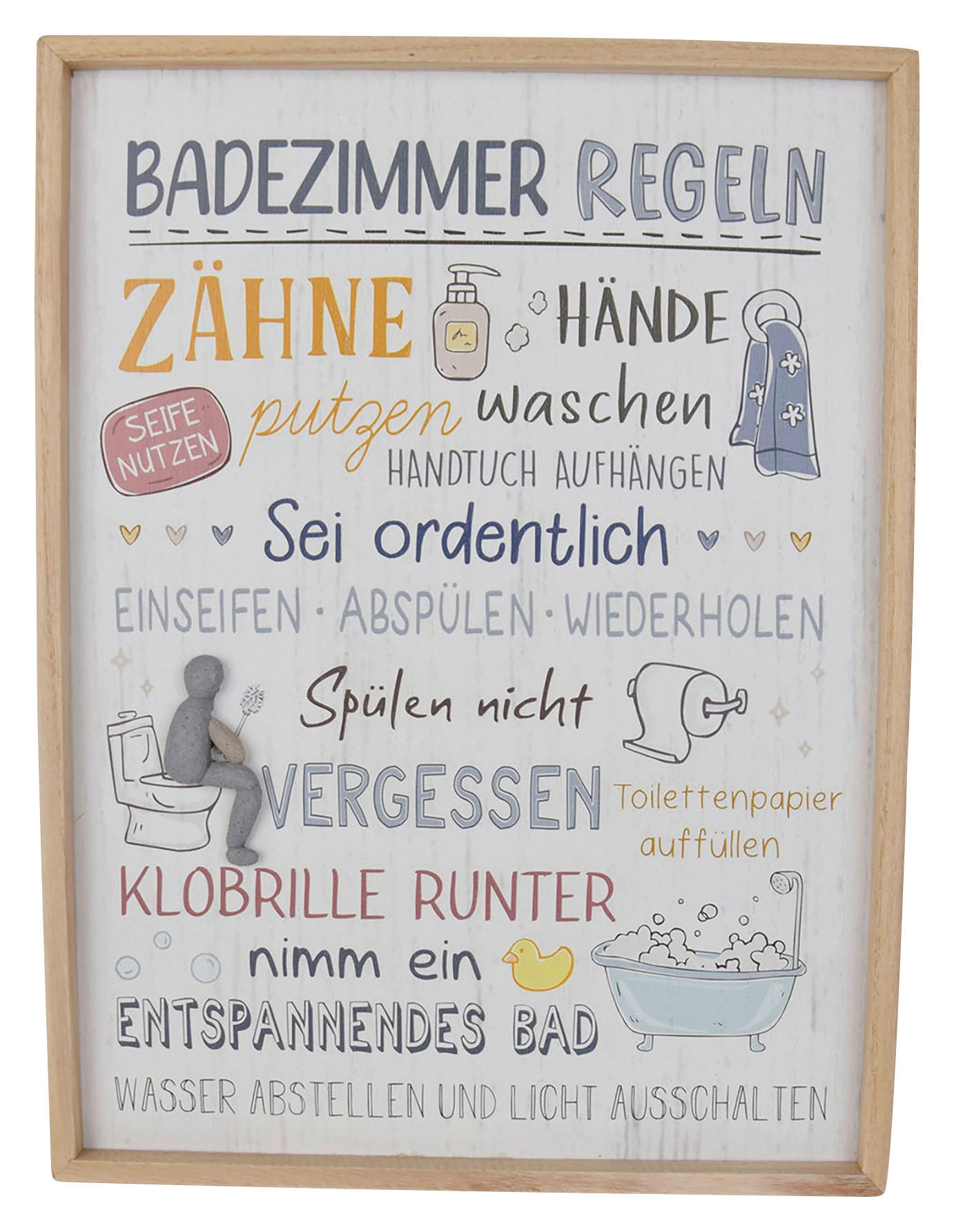 Bilder natur Holz H: ca. 40 cm Schild_Badezimmerregeln - natur (40,00cm)