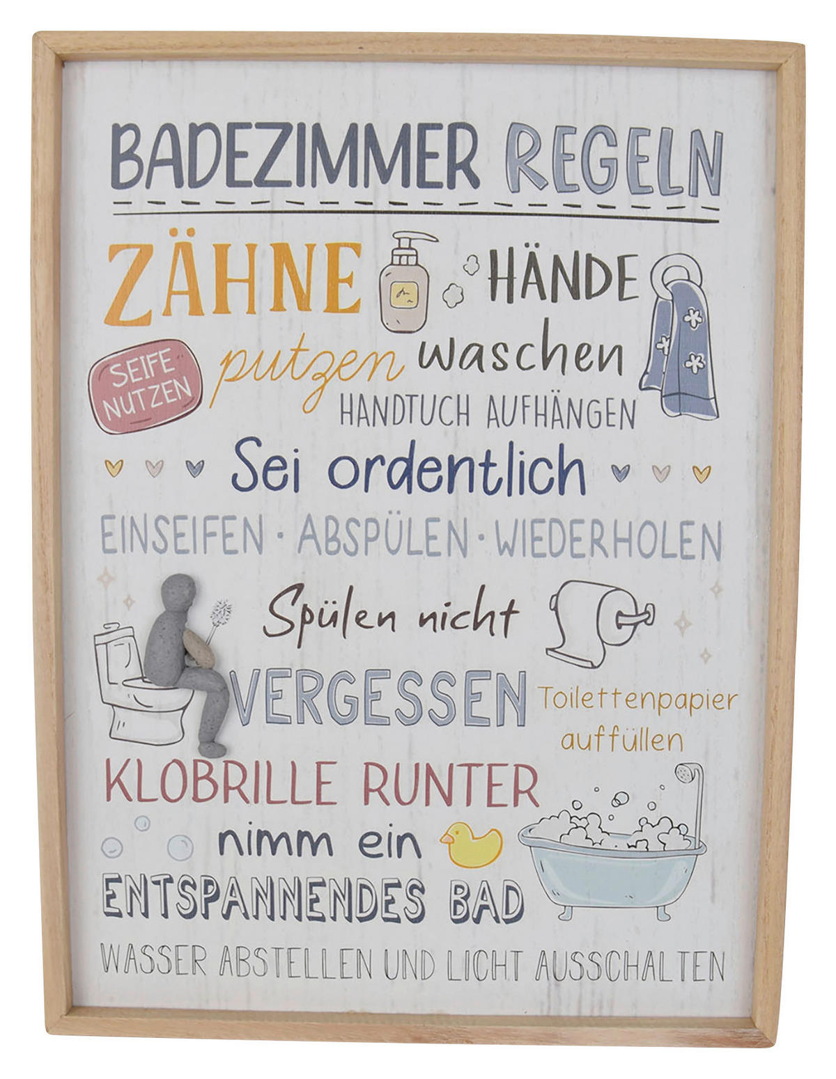 Bilder natur Holz H: ca. 40 cm Schild_Badezimmerregeln - natur (40,00cm)