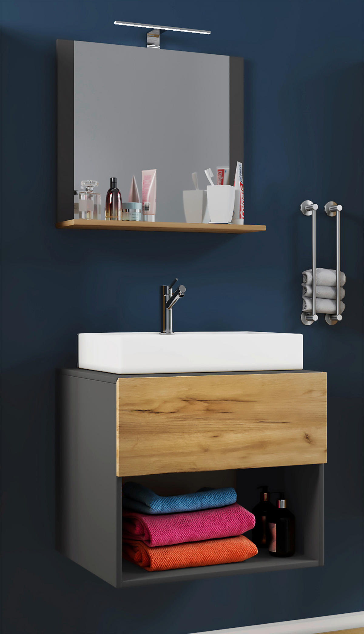Waschplatz 3tlg-Lendas weiß anthrazit Eiche Honig Nachbildung B/H/T: ca. 60x52x52 cm 3tlg-Lendas - Eiche/weiß (60,00/52,00/52,00cm) - VCM Möbel