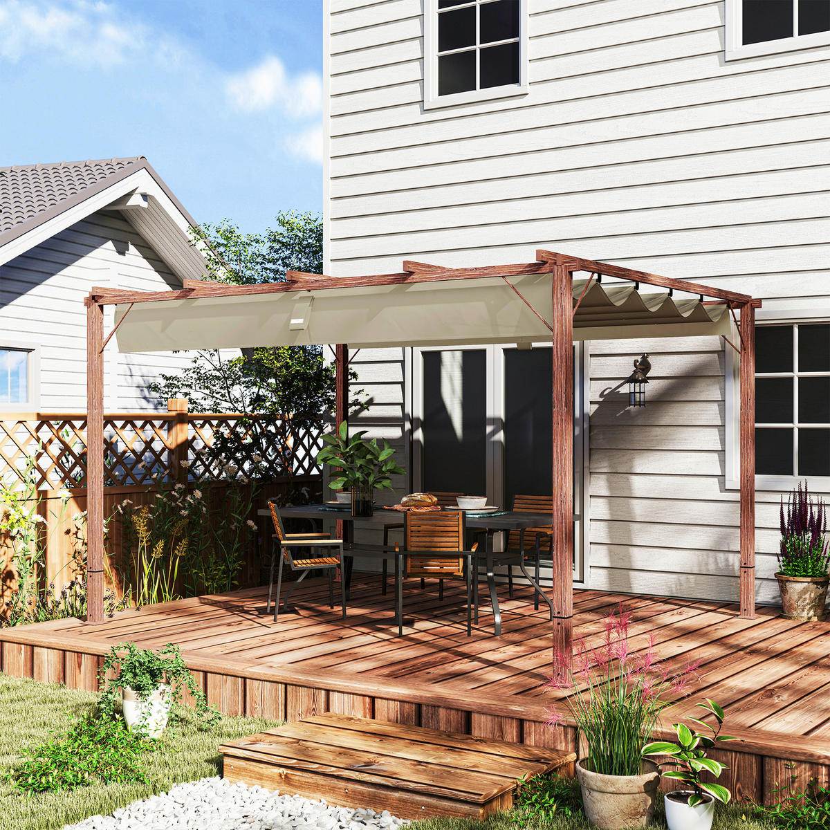 Outsunny Pergola natur Aluminium B/H/L: ca. 300x232x382 cm Pergola - natur (382,00/300,00/232,00cm) - Outsunny