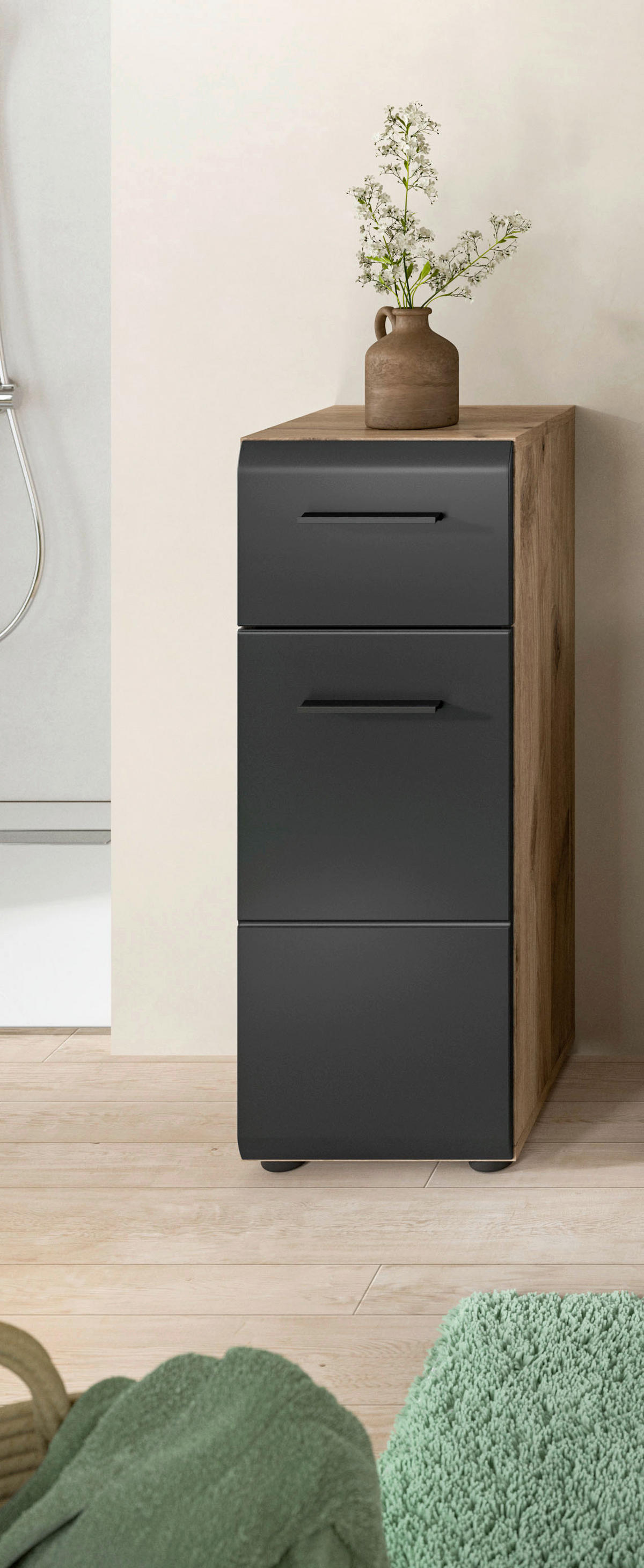 Schrank Ice Nox Oak Nachbildung schwarz matt B/H/T: ca. 30x80x30 cm Ice - schwarz (30,00/80,00/30,00cm) - xonox.home