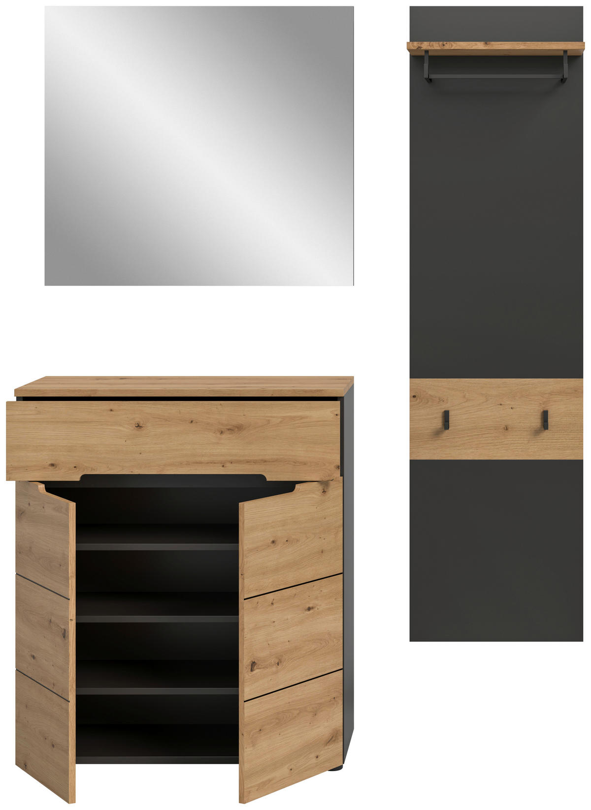 Garderobe Canu basaltgrau Nachbildung Artisan Nachbildung B/H/T: ca. 140x190x37 cm Canu - basaltgrau (140,00/190,00/37,00cm) - xonox.home