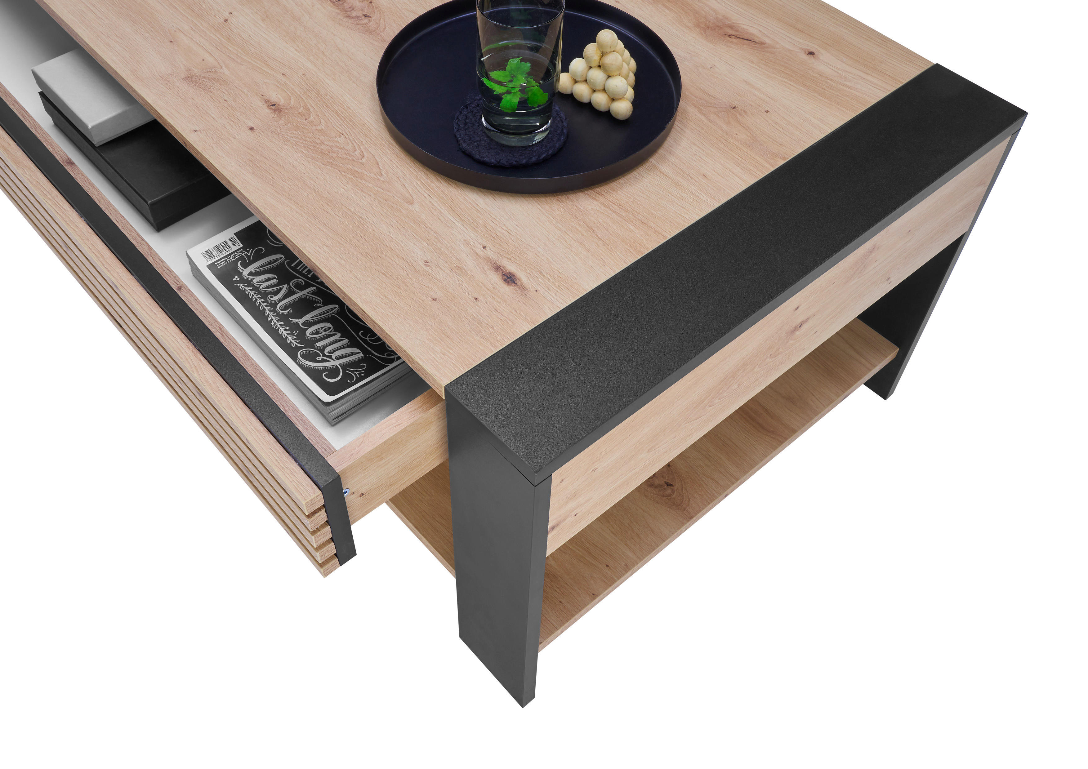 Couchtisch Felipe Eiche Artisan Nachbildung B/H/T: ca. 107x42x60 cm Felipe - Eiche/schwarz (107,00/42,00/60,00cm)