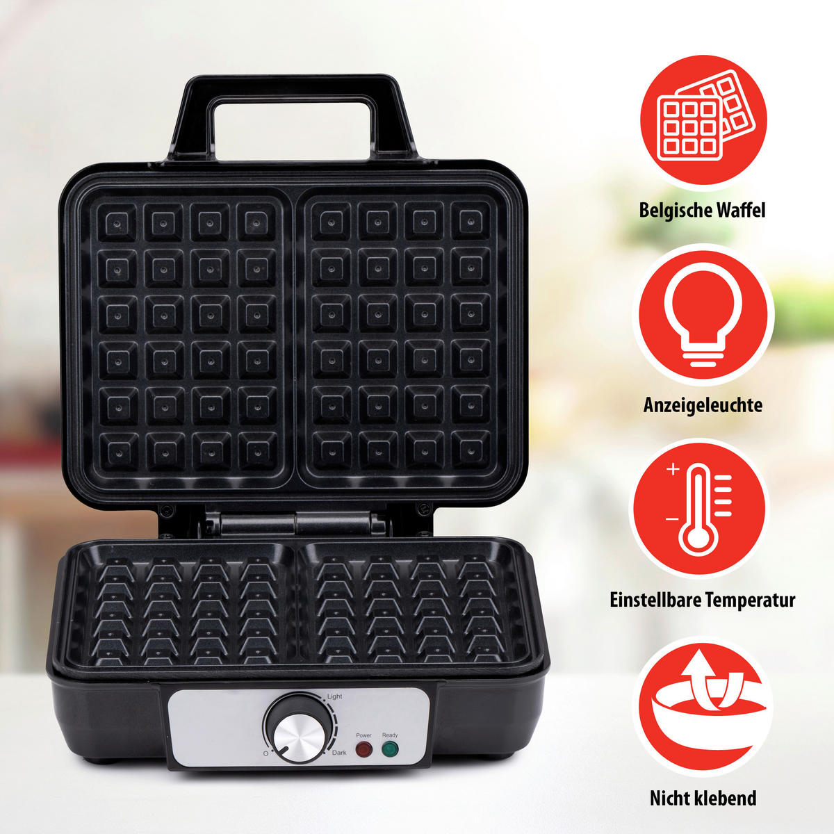 alpina Waffelautomat schwarz Alu B/H/L: ca. 24x10x24 cm Belgisches_Doppel-Waffeleisen - schwarz (24,00/24,00/10,00cm) - alpina