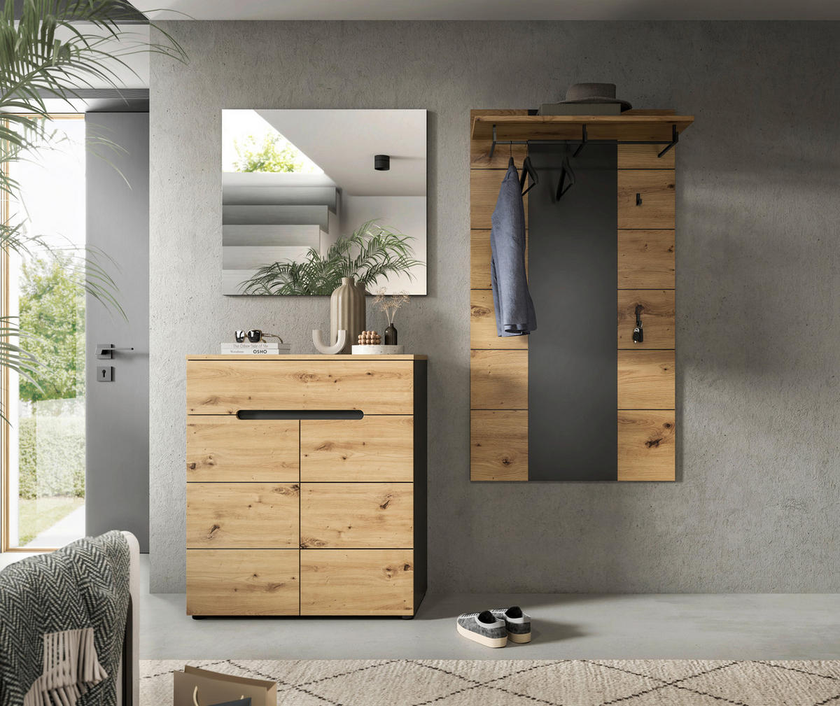 Garderobe Canu basaltgrau Nachbildung Artisan Nachbildung B/H/T: ca. 175x190x37 cm Canu - basaltgrau (175,00/190,00/37,00cm) - xonox.home