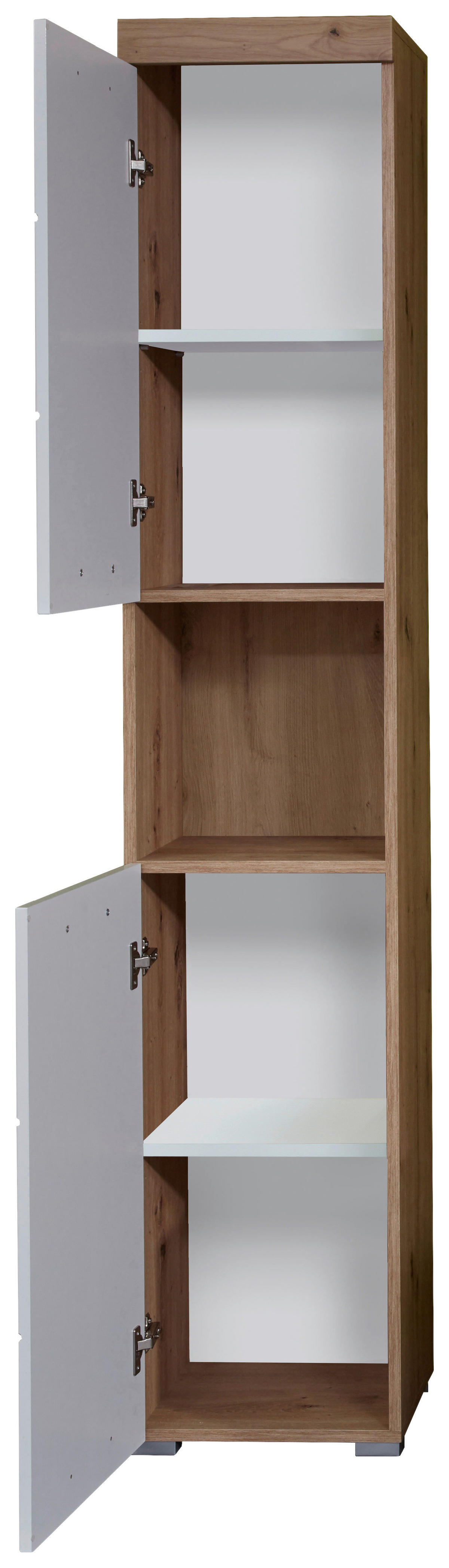 Hochschrank Amanda weiß Hochglanz Asteiche Nachbildung B/H/T: ca. 37x190x31 cm Amanda - weiß (37,00/190,00/31,00cm) - Trendteam