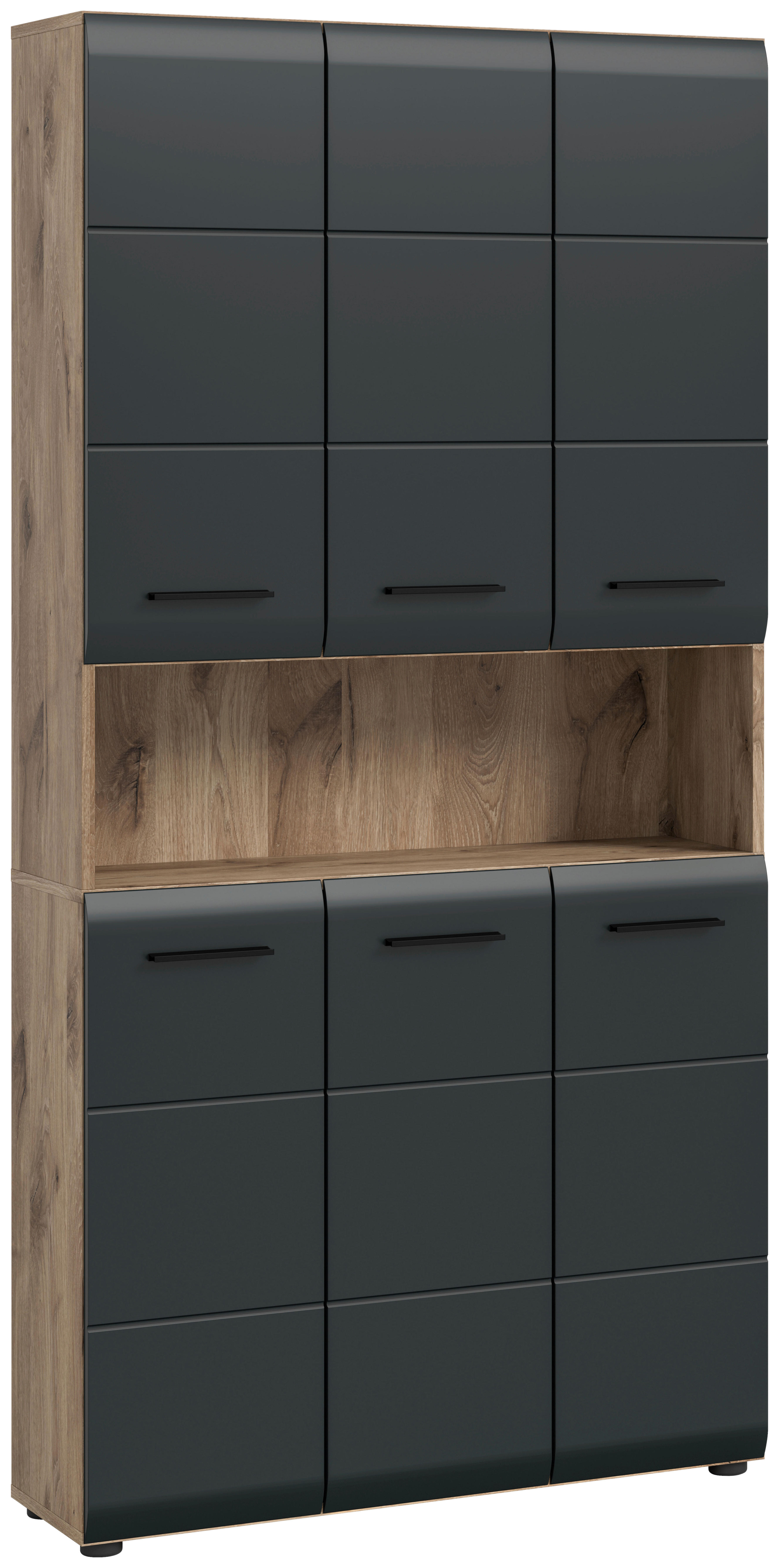 Mehrzweckschrank Ice Nox Oak Nachbildung schwarz matt B/H/T: ca. 90x185x30 cm Ice - schwarz (90,00/185,00/30,00cm) - xonox.home