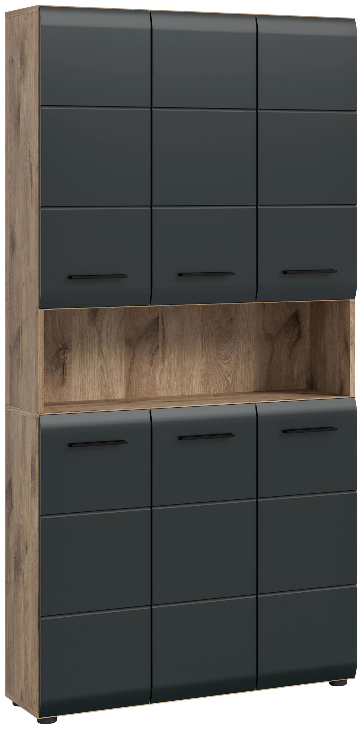 Mehrzweckschrank Ice Nox Oak Nachbildung schwarz matt B/H/T: ca. 90x185x30 cm Ice - schwarz (90,00/185,00/30,00cm) - xonox.home